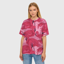 Женская футболка oversize 3D Розовые фламинго - фото 2