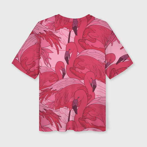 Женская футболка oversize 3D Розовые фламинго, цвет 3D печать - фото 2