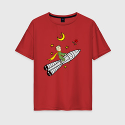 Женская футболка хлопок Oversize Маленький принц на ракете