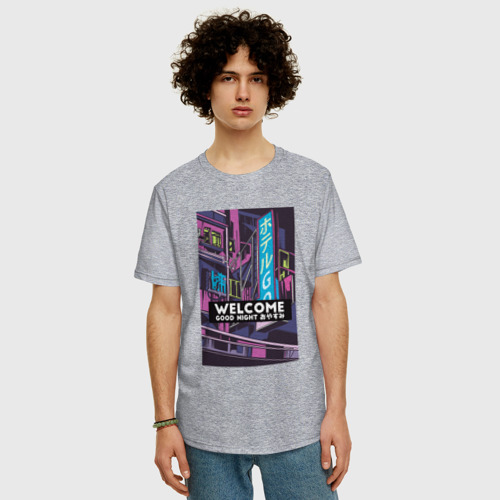 Мужская футболка хлопок Oversize Vaporwave Cyberpunk Hotel, цвет меланж - фото 3