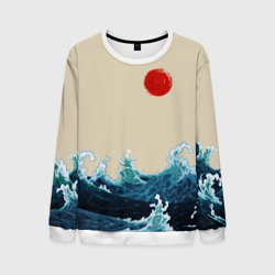 Мужской свитшот 3D Японский Стиль Волны и Солнце