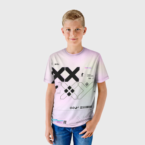 Детская футболка 3D с принтом Printstream style | Поток информации (Белизна01,Чернота05,Перламутр1), фото на моделе #1