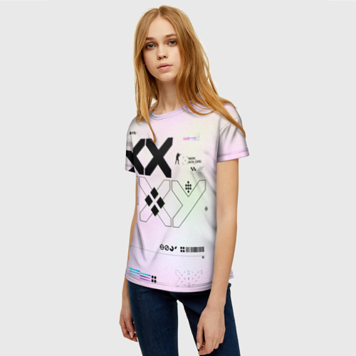 Женская футболка 3D с принтом Printstream style | Поток информации (Белизна01,Чернота05,Перламутр1), фото на моделе #1