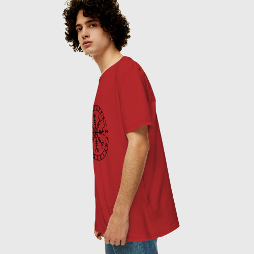 Мужская футболка хлопок Oversize с принтом Эгисхъялм | Шлем ужаса (Z), вид сбоку #3