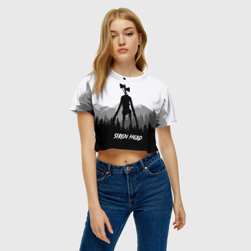 Женская футболка Crop-top 3D Siren head Dark forest, цвет 3D печать - фото 3