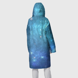 Дождевик с принтом Кот Космос для женщины, вид на модели сзади №2. Цвет основы: белый