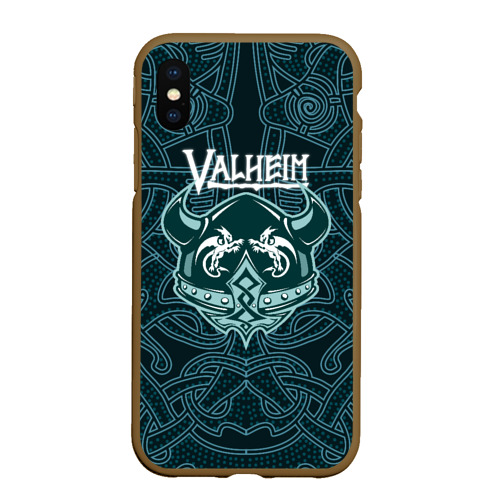 Чехол для iPhone XS Max матовый Valheim шлем с рогами, цвет коричневый