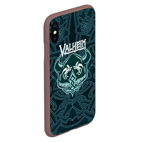 Чехол для iPhone XS Max матовый Valheim шлем с рогами, цвет коричневый - фото 3