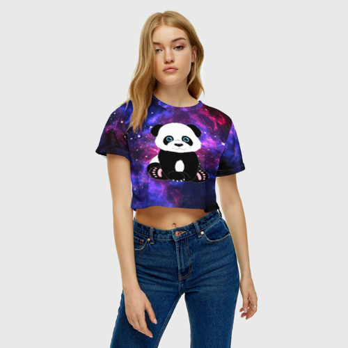 Женская футболка Crop-top 3D Space Panda, цвет 3D печать - фото 3