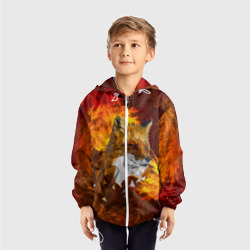 Ветровка с принтом Огненный Лис для ребенка, вид на модели спереди №2. Цвет основы: белый