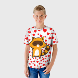 Детская футболка 3D Енот в сердечках - фото 2