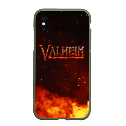 Чехол для iPhone XS Max матовый Valheim   огненный   лого