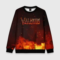 Детский свитшот 3D Valheim   огненный   лого