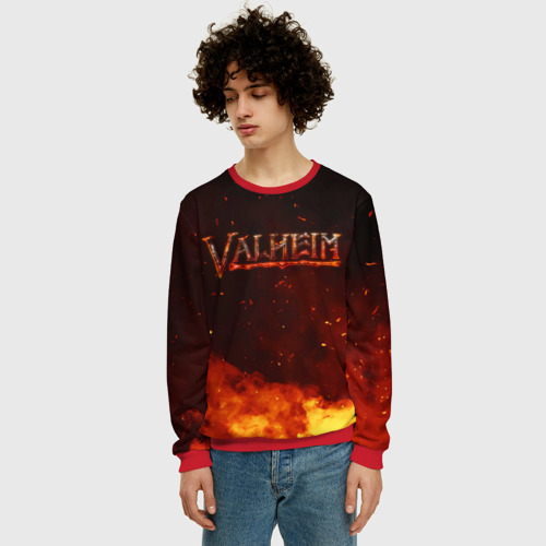 Мужской свитшот 3D Valheim   огненный   лого, цвет красный - фото 3