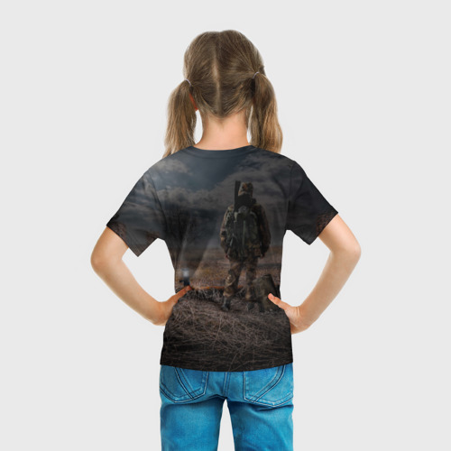 Детская футболка 3D с принтом Metro одинокий сталкер, вид сзади #2