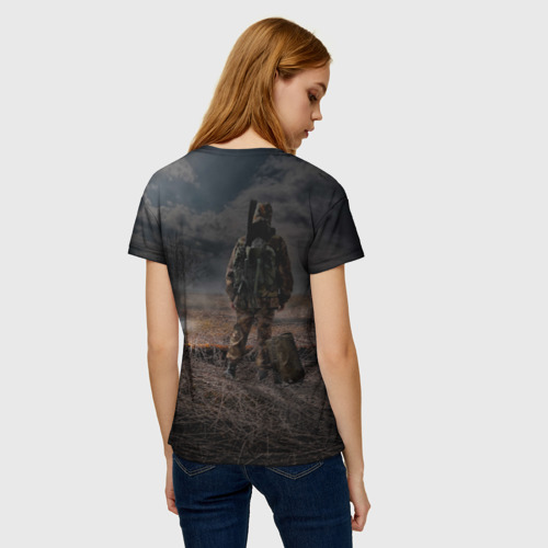 Женская футболка 3D с принтом Metro одинокий сталкер, вид сзади #2