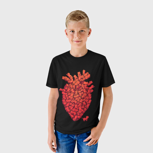 Детская футболка 3D с принтом Сердце Из Котиков, фото на моделе #1