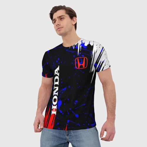 Мужская футболка 3D с принтом Honda, фото на моделе #1