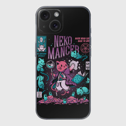 Чехол для iPhone 15 силиконовый с защитой камеры Cat Necromancer - волшебник комикс