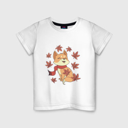 Детская футболка хлопок Осенний милый котик и листопад