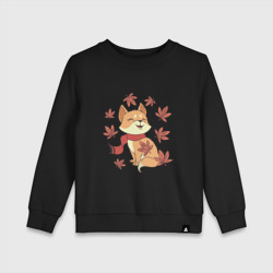 Детский свитшот хлопок Осенний милый котик и листопад