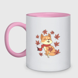 Кружка двухцветная Осенний милый котик и листопад