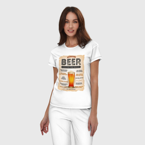 Женская пижама хлопок Пиво на всех языках мира, цвет белый - фото 3