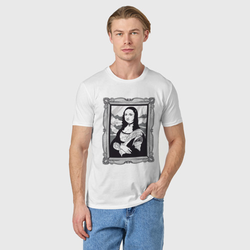 Мужская футболка хлопок Готическая Мона Лиза прикол, цвет белый - фото 3