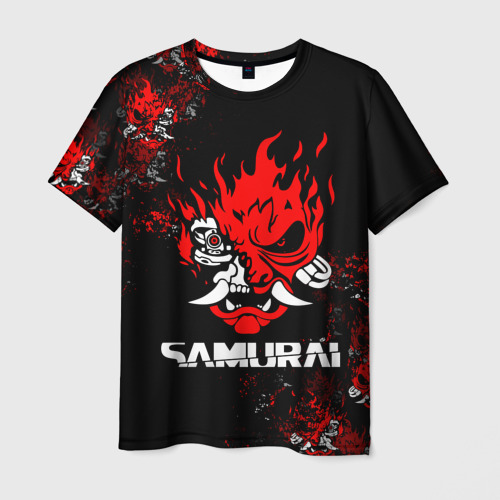 Мужская футболка с принтом Cyberpunk 2077: самурай, вид спереди №1