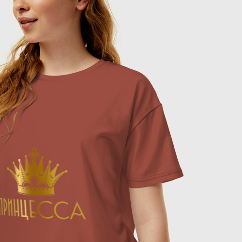 Женская футболка хлопок Oversize с принтом Принцесса золотая корона, фото на моделе #1