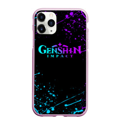 Чехол для iPhone 11 Pro Max матовый Genshin Impact neon logo