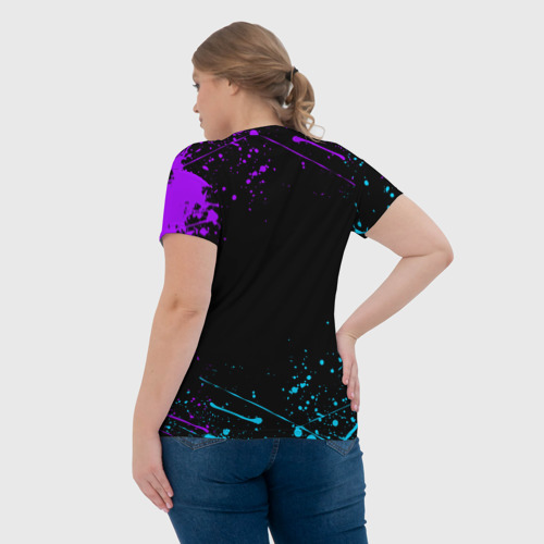 Женская футболка 3D с принтом GENSHIN IMPACT NEON LOGO, вид сзади #2