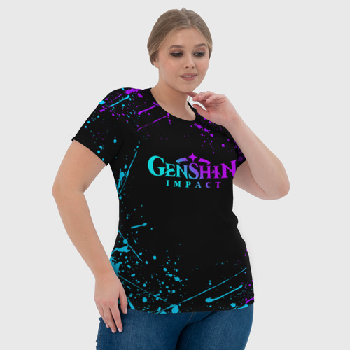 Женская футболка 3D с принтом GENSHIN IMPACT NEON LOGO, фото #4