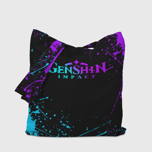 Шоппер 3D с принтом Genshin Impact neon logo, вид сбоку #3