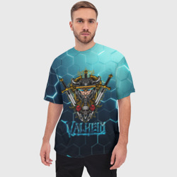 Мужская футболка oversize 3D Valheim neon samurai - фото 2