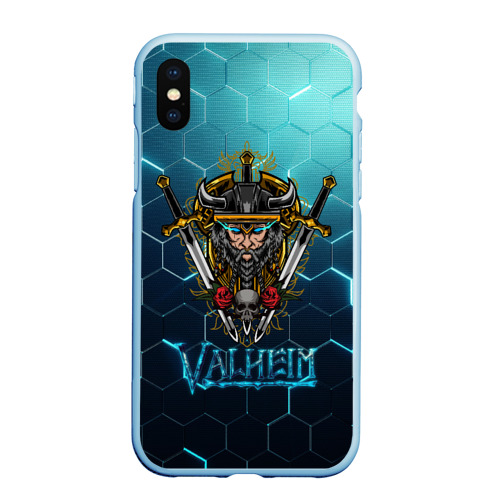 Чехол для iPhone XS Max матовый Valheim neon samurai, цвет голубой