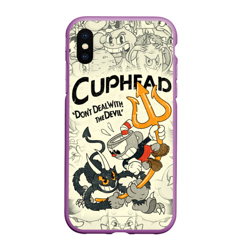 Чехол для iPhone XS Max матовый Cuphead and Devil, цвет фиолетовый