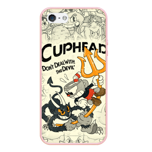 Чехол для iPhone 5/5S матовый Cuphead and Devil, цвет светло-розовый