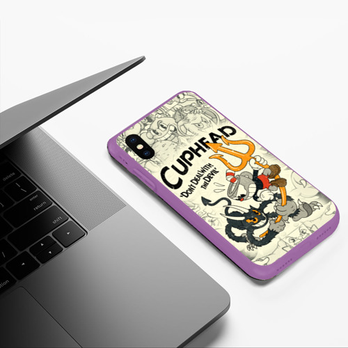 Чехол для iPhone XS Max матовый Cuphead and Devil, цвет фиолетовый - фото 5