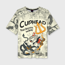 Женская футболка oversize 3D Cuphead and Devil