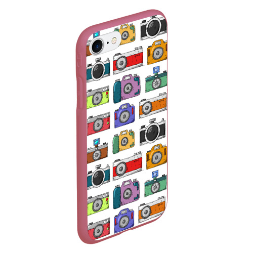 Чехол для iPhone 7/8 матовый Фотоаппараты, цвет малиновый - фото 3