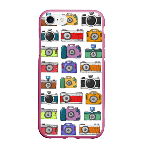 Чехол для iPhone 7/8 матовый Фотоаппараты, цвет малиновый