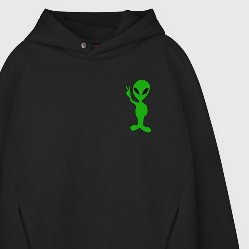 Мужское худи Oversize хлопок Инопланетянин зеленый, цвет черный - фото 4