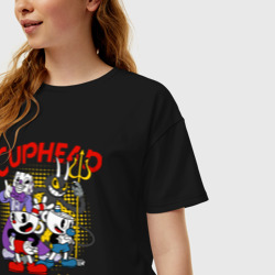 Женская футболка хлопок Oversize Cuphead, главные Герои - фото 2