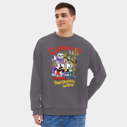 Мужской свитшот oversize без начеса хлопок Cuphead, главные Герои - фото 2