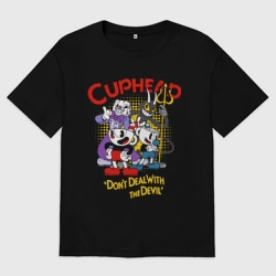 Женская футболка хлопок Oversize Cuphead, главные Герои