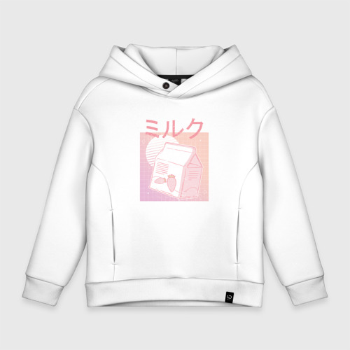 Детское худи Oversize хлопок Vaporwave Strawberry Milk, цвет белый