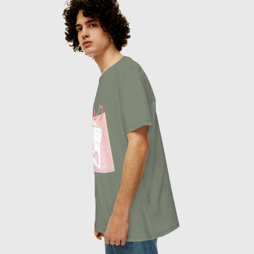 Мужская футболка хлопок Oversize Vaporwave Strawberry Milk, цвет авокадо - фото 5