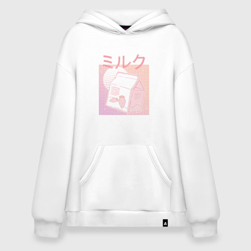 Худи SuperOversize хлопок Vaporwave Strawberry Milk, цвет белый