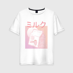 Vaporwave Strawberry Milk – Женская футболка хлопок Oversize с принтом купить со скидкой в -16%